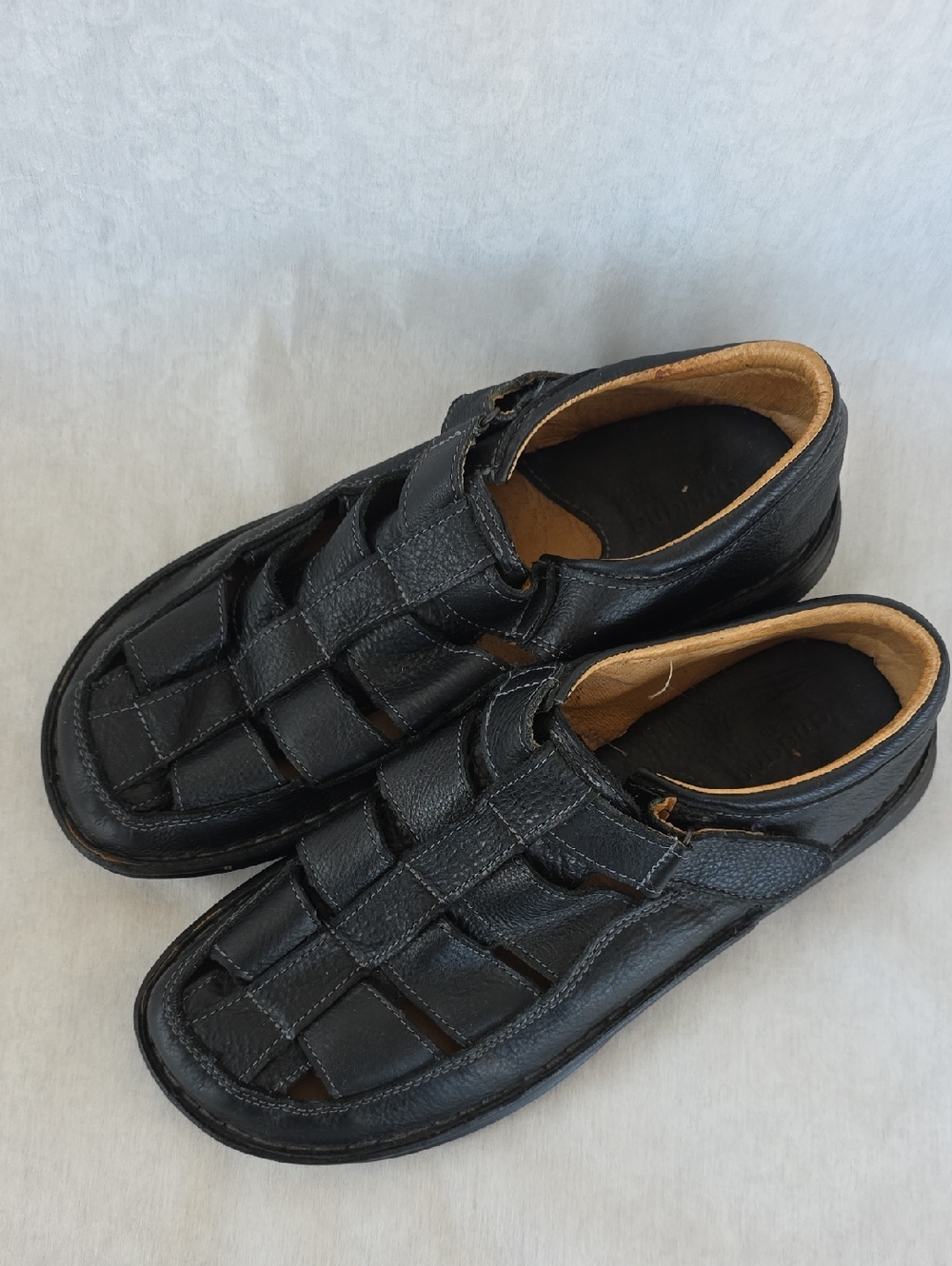 Men's Black Leather  Sandal Slip-On